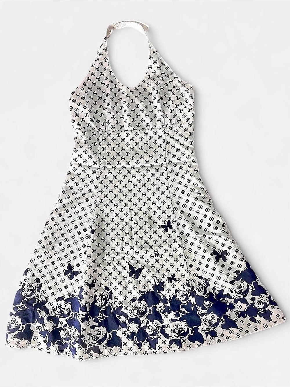 Outfitters Nation Floral Halter Dress in White & Blue Size Medium